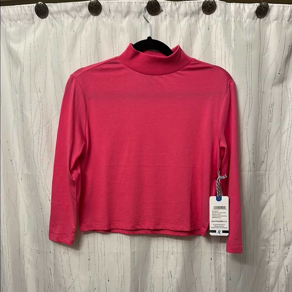 Pink Fitted Crop Top with Long Sleeves